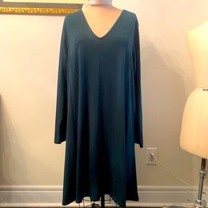 Junarose forest green long sleeve Princess jersey dress with back crisscross